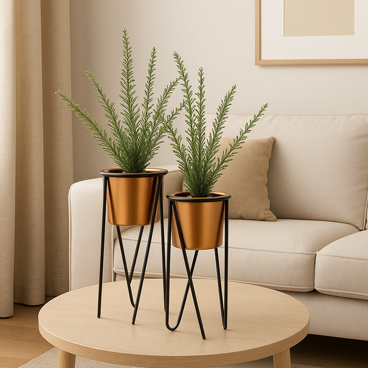 2-piece artificial plant set with metal stand
